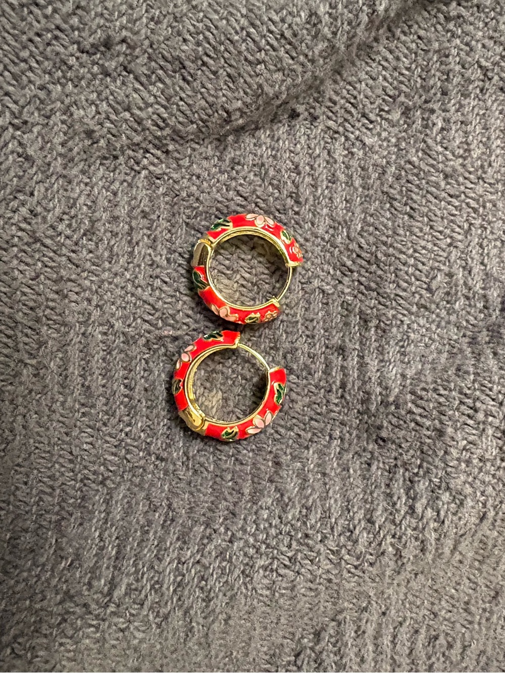 Red Floral Cloisonné Hoop Earrings - Women Jewelry